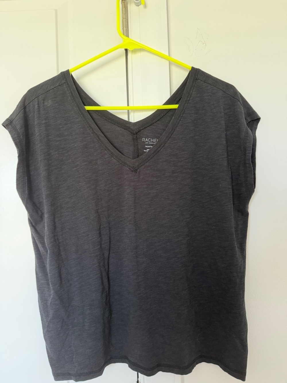 Rachel Charcoal V-Neck Cap Sleeve Tee